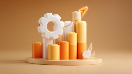 Gear Icon and Arrow Over Chart with Optimization Concept in 3D