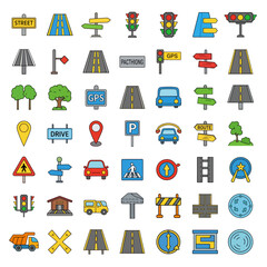 Collection of traffic and road related icons and symbols