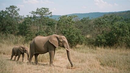 Fototapeta premium Wild Elephants Quenching Thirst in Protected Area