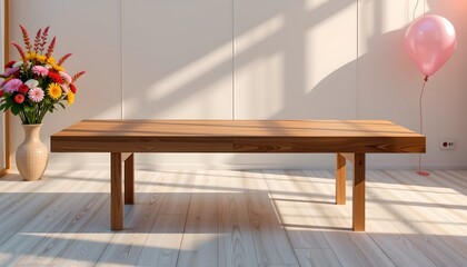 Festive Table Setting with Elegant Wood and Decorations