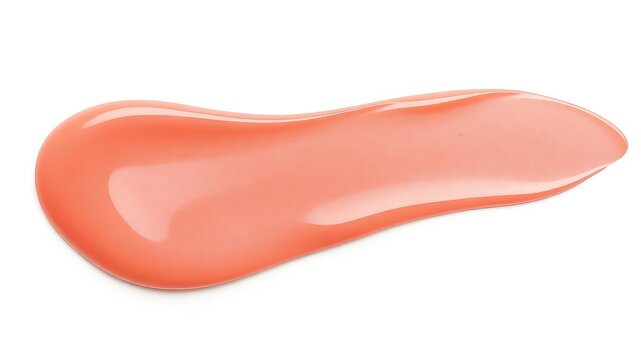 Glossy coral cosmetic liquid smear on white background, abstract texture for beauty product application
