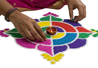 A rangoli is being made for diwali isolated on transparent background