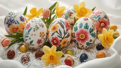 Holiday card featuring decorated eggs for Easter