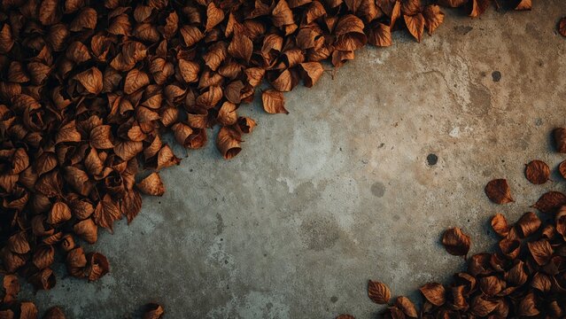 Textured gray wall adorned with dry leaves for a natural background - Powered by Adobe