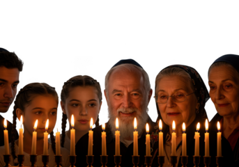 A family celebrates hanukkah with a menorah isolated on transparent background