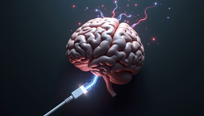 Illuminated Brain Model with Glowing Usb Cable