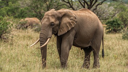 Obraz premium Wild elephant enjoying a meal in its natural habitat