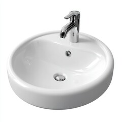 Fototapeta premium Round ceramic vessel sink smooth white surface isolated background, no shadow, simple elegant form