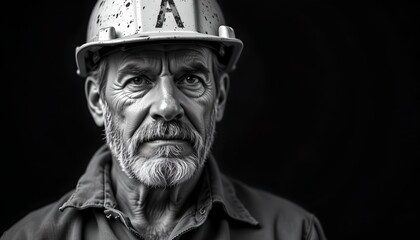 Rugged Construction Worker Portrait Black and White
