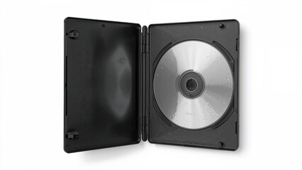 Fototapeta premium Single DVD inside a plastic box on a clean white surface