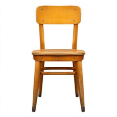 Simple wooden school chair isolated on clean white background, no shadow, classic institutional design