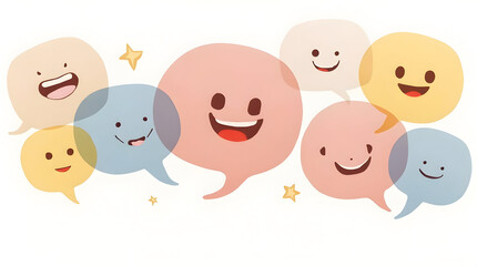 Naklejka premium Smiling Speech Bubbles and Stars on White Background for Communication Concept