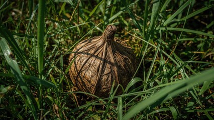 Obraz premium Natural dried cow dung with grass in a garden setting