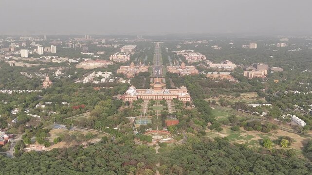 4k Aerial Drone footage of President's Estate , Parliament house , India gate New Delhi India
