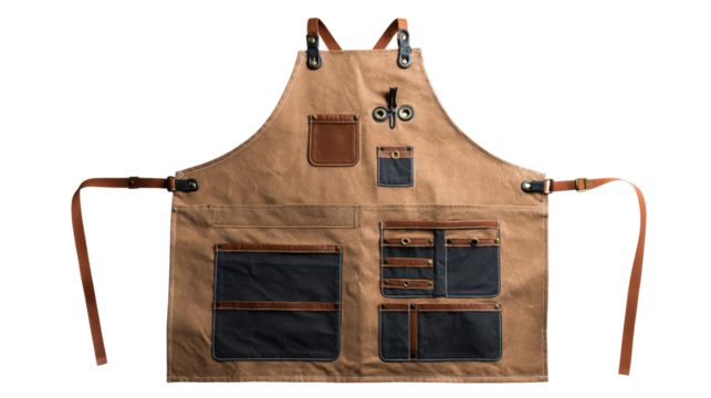 Apron with multi-pocket design background isolated on a Transparent background, PNG file.