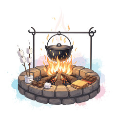 Campfire S'mores Watercolor Sublimation