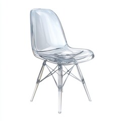 Transparent polycarbonate designer chair isolated white background, no shadow, modern futuristic style