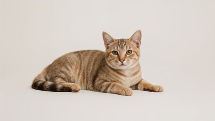 Obraz premium House cat lounging on the ground with empty space for text