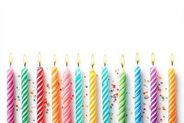 Colorful birthday candles, flames, sprinkles