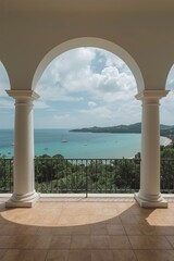 A heart-breathing moment of relaxation by a luxurious sea with a background of mountain and cloud