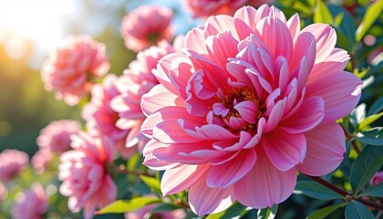 Vibrant Pink Peonies Sunlit Garden Blooms