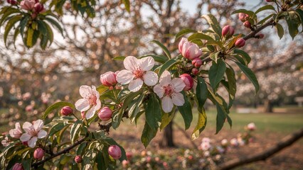 Obraz premium Flourishing peach blooms in a natural setting