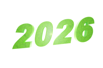 3D rendered large green numbers “2026” on a transparent background, representing futuristic design, renewal, and new year celebrations.”