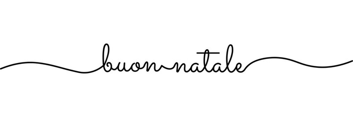 Calligraphic  Buon Natale (merry christmas in italian) text in ballpoint pen style isolated on white background. Rounded buon natale sign in script text with small caps text. Vector.