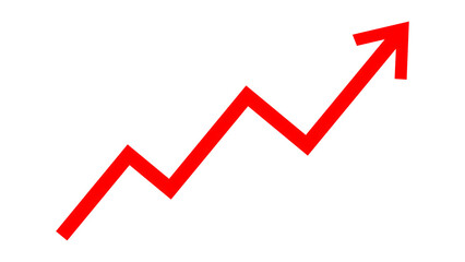 Red arrow graph showing upward trend and growth isolated on transparent background