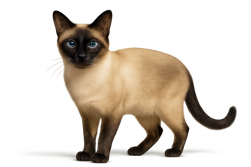 Elegant Siamese cat isolated on transparent background, graceful feline posing