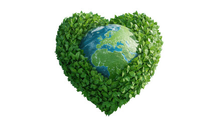 Eco-Heart: A visual ode to the Earth, cradled lovingly within a heart-shaped frame of verdant leaves, symbolizing nature's embrace.