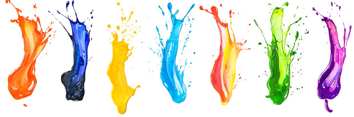 Colorful paints create dynamic splash effect isolated on white or transparent png