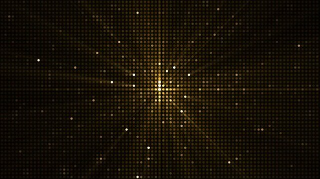 Flashing golden LED lights party background. Glowing disco video wall animation. Full HD and looping warm glittering gold LEDs motion background. 