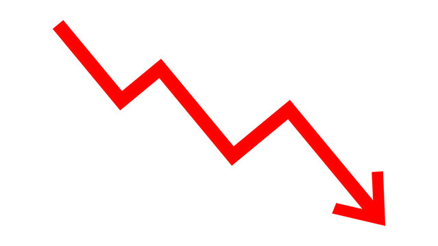 Red zigzag arrow pointing downwards isolated on transparent background
