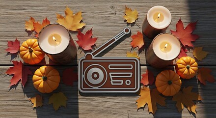 Autumn still life with a vintage retro camera, evoking a timeless and nostalgic feel