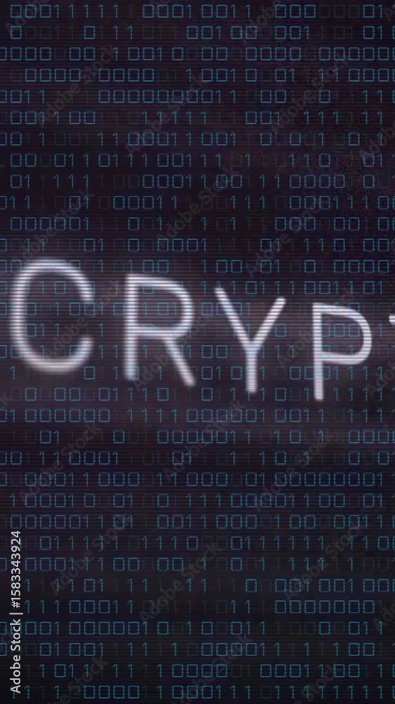 Poster Encryption text animation over binary code background