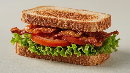Hearty sandwich filled with crispy bacon, fresh tomato, and green lettuce