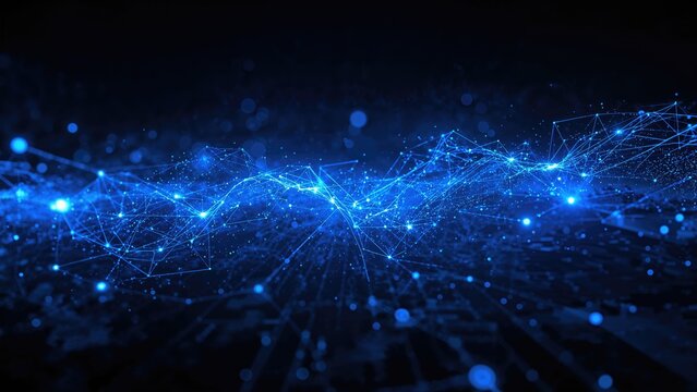 High-speed data transfer depicted through a blue-themed digital cyberspace and network concept.