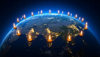 Earth encircled by lit lamps