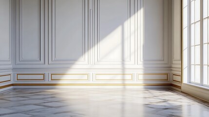 Obraz premium Luxurious white room with golden trim