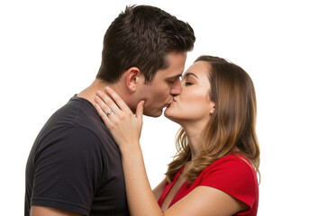 A loving couple shares a tender kiss isolated on transparent background