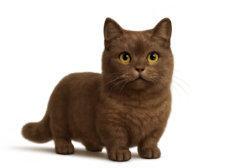 Adorable brown Munchkin cat with short legs isolated on a transparent background.