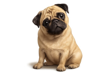 Obraz premium Cute fawn pug dog sitting with head tilted, isolated on transparent background