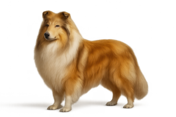 Rough Collie dog standing full body, isolated on transparent background.