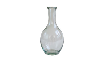 a single object, a clear glass vase, against a neutral background that provides no additional context or objects to describe