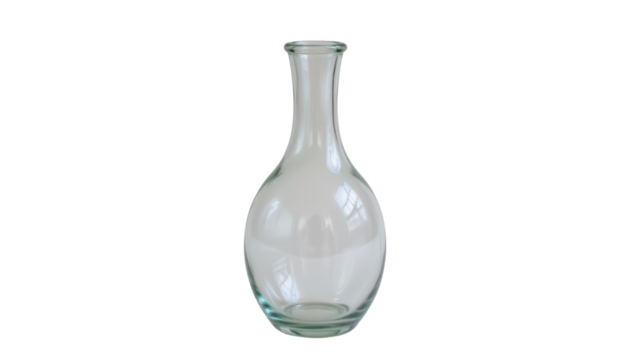 a single object, a clear glass vase, against a neutral background that provides no additional context or objects to describe