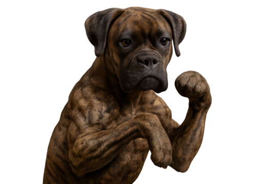 Powerful brindle Boxer dog flexing muscles, isolated on transparent background. - Powered by Adobe