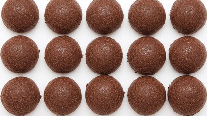 Fototapeta premium Freshly prepared chocolate truffles presented on a white canvas