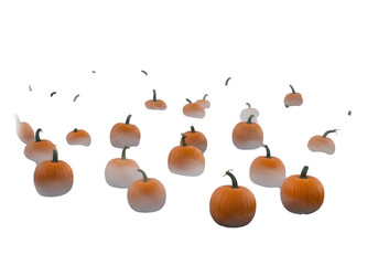 Many orange pumpkins isolated on transparent background for halloween
