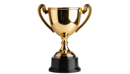 Shiny Gold Award Trophy Symbolizing Success and Achievement on Transparent Background

